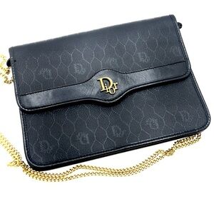 Authentic Christian Dior Black PVC Honeycomb Convertible Crossbody Purse Clutch